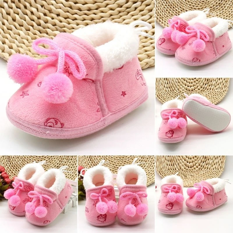 

Toddler Kids Fleece Fur Snow Boots Laced Baby girl boy Shoes Winter Ankle Socks