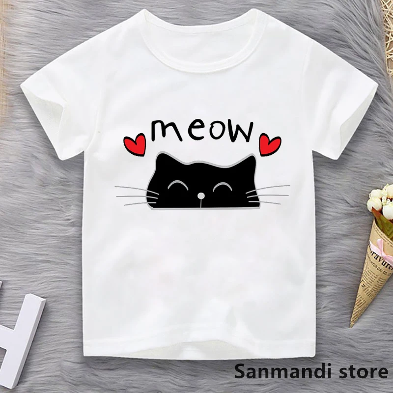 Футболка с графическим принтом Love Meow Black Cat топы для девочек/мальчиков Забавная