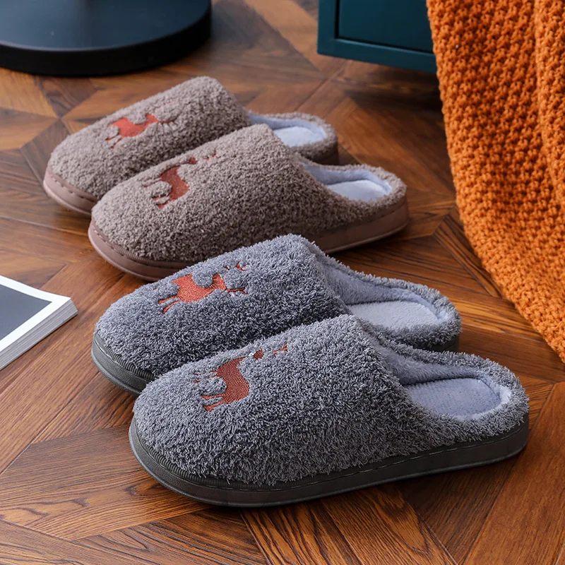 

Plush Warm Men And Women Couples Cotton Slippers Autumn And Winter Leisure Indoor Male Slippers Home Non-slip Platform Shoes Men