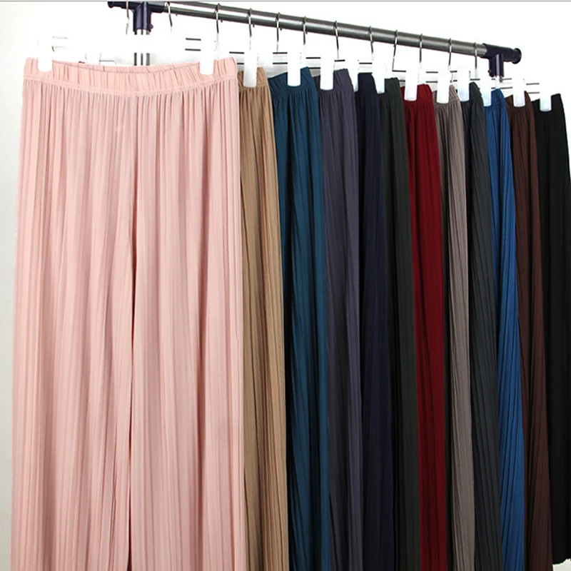 

Fold Pleated Palazzo Pants Women Bottoms 2020 Female Casual Pants Mid Waist Wide Leg Pants For Women