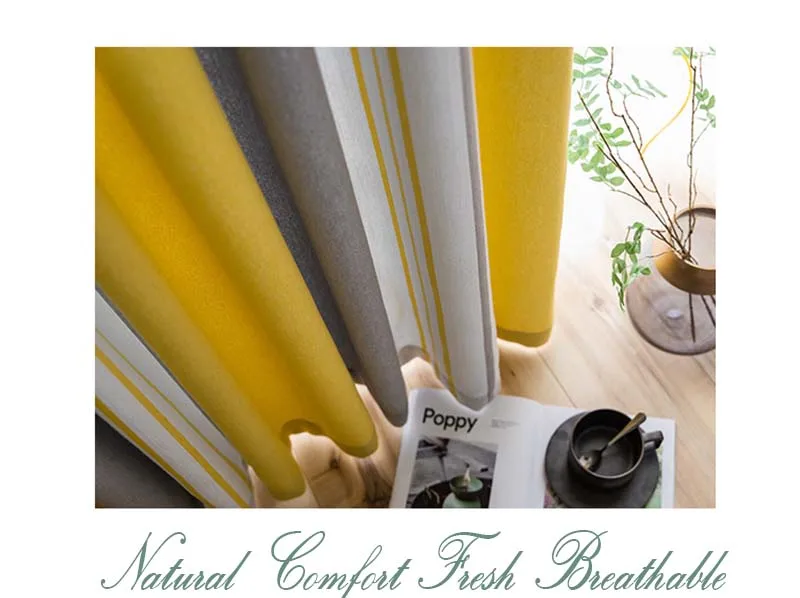 Yellow/Grey Striped Curtains for Living Room Nordic Classic Window Drapes Yellow Blackout Panel Fabric for Bedroom W-ZH029#20