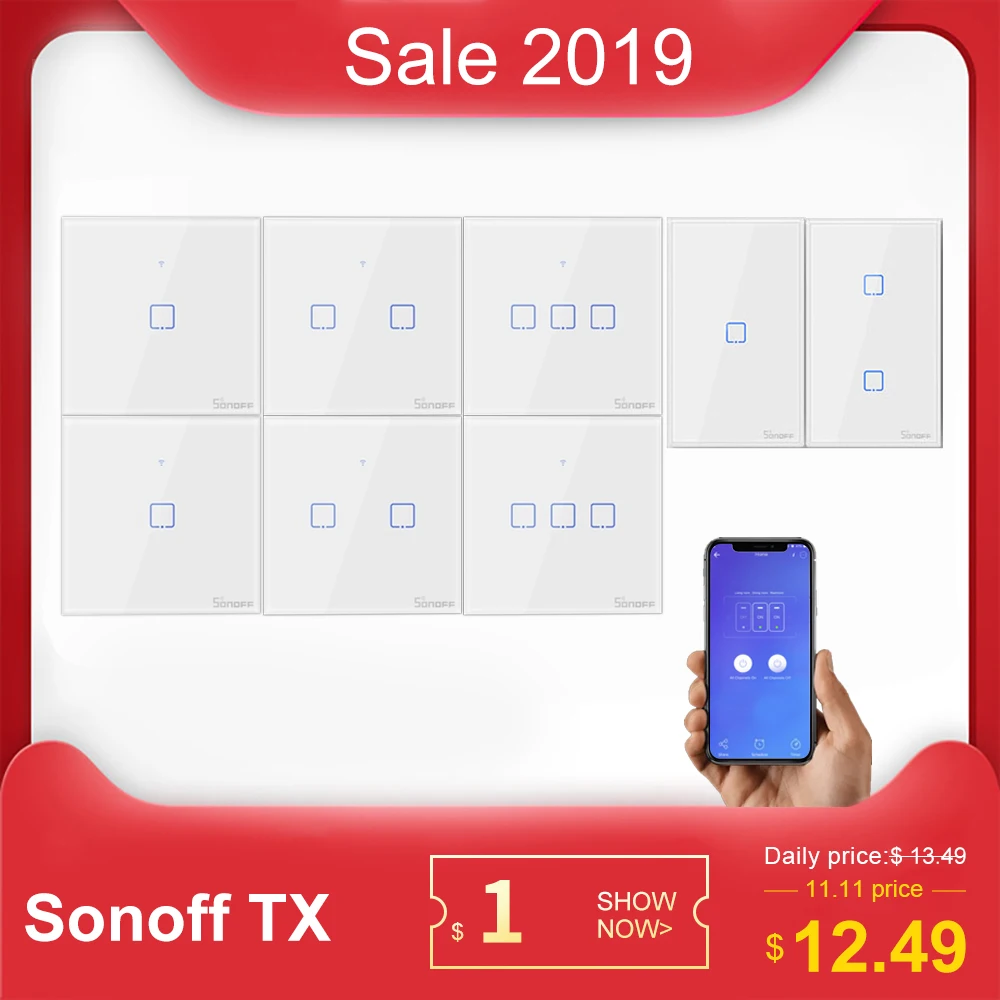 SONOFF Tx T0 US/EU/UK 1/2/3 Wi-Fi настенный светильник переключатель Панель сенсорный экран/Голосовое управление/приложение Управление Eweilink интеллектуальная Автоматизация дома Alexa IFTTT