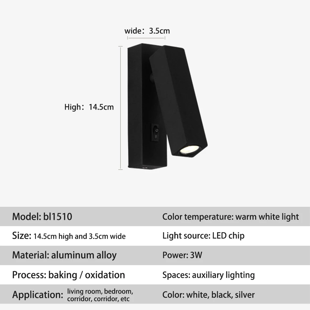 3W светодиодный настенный светильник для чтения теплый белый спальня кабинет