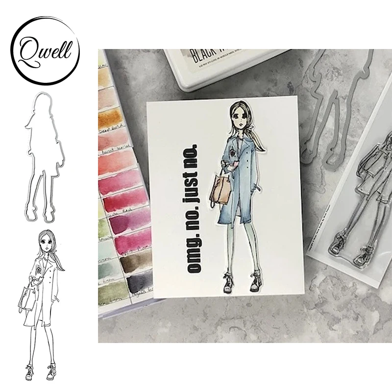 

Модный женский трафарет QWELL с держателем для руки, металлические режущие штампы, подходящие прозрачные штампы, сделай сам, скрапбукинг, реме...