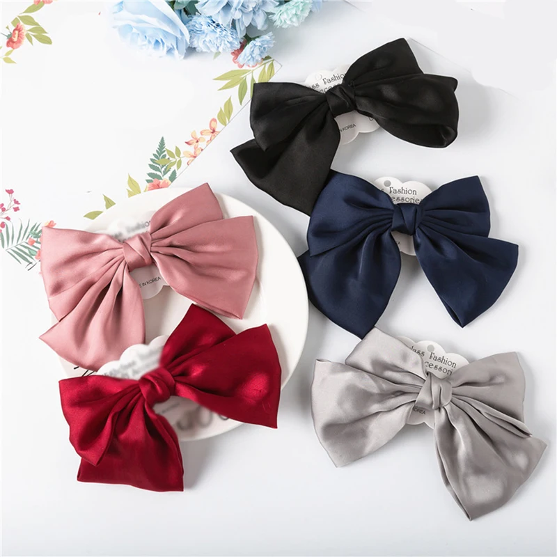 

New Satin Floral Print Bows Hair Clips Hair Accessories For Women Girls Hair Pin Cute Large Bowknot Barrettes Hairclips