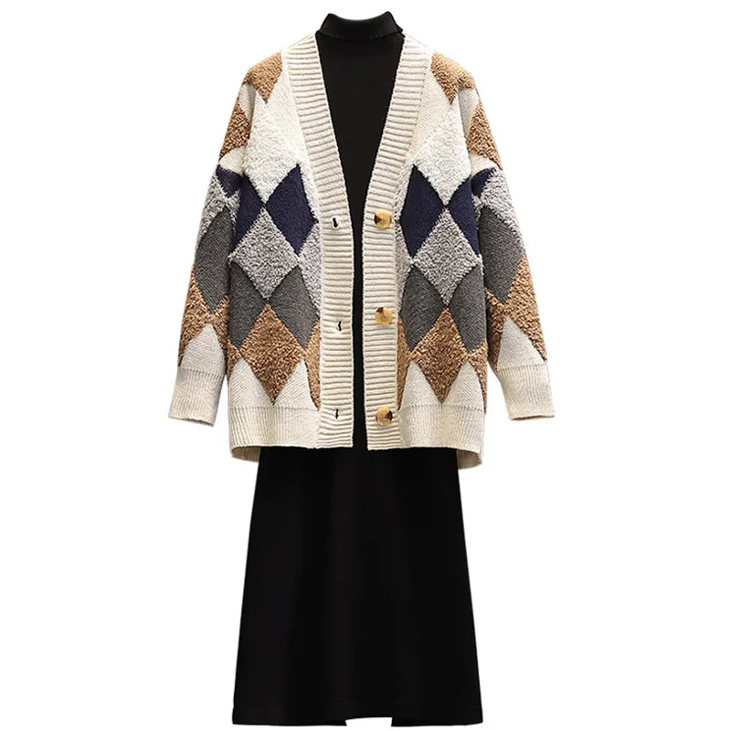 

2022 New Fashion Dresses Women's Clothing Spring Autumn Slim Cardigan Sweater Jacket Long Sleeve Dress Suit