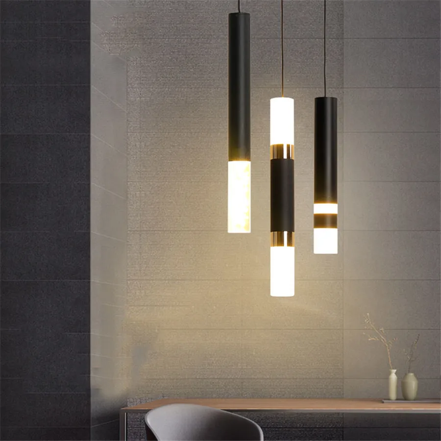

Modern Long Pipe Pendant Light Nordic Long Tube LED Acrylic Hanging Lamp Bedside Living Room Shop Cafe Pendant Lamp