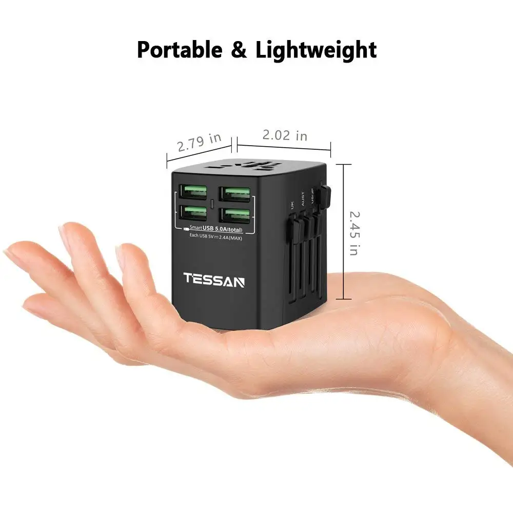 Универсальный дорожный адаптер TESSAN с 4 USB портами/3 портами переменного тока для