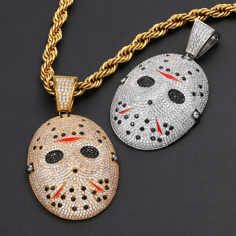 

Hip hop high quality micro inlaid zircon solid chainsaw thrilling mask pendant trend Necklace Jewelry