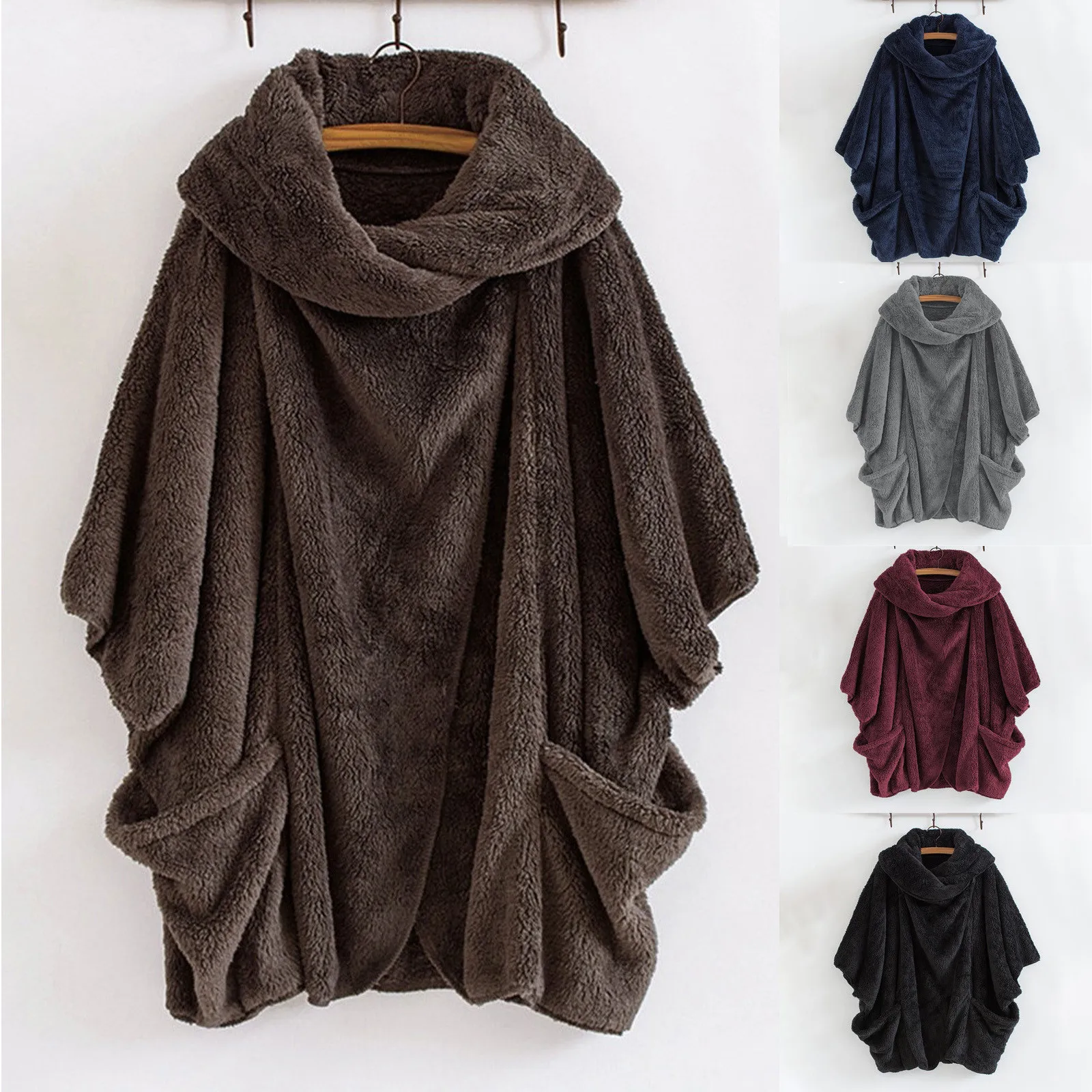 

Ladies Double-sided Plush Large Lapel Bat Sleeve Cardigan Jacket Casual Cute College Style Ladies Jacket Coat