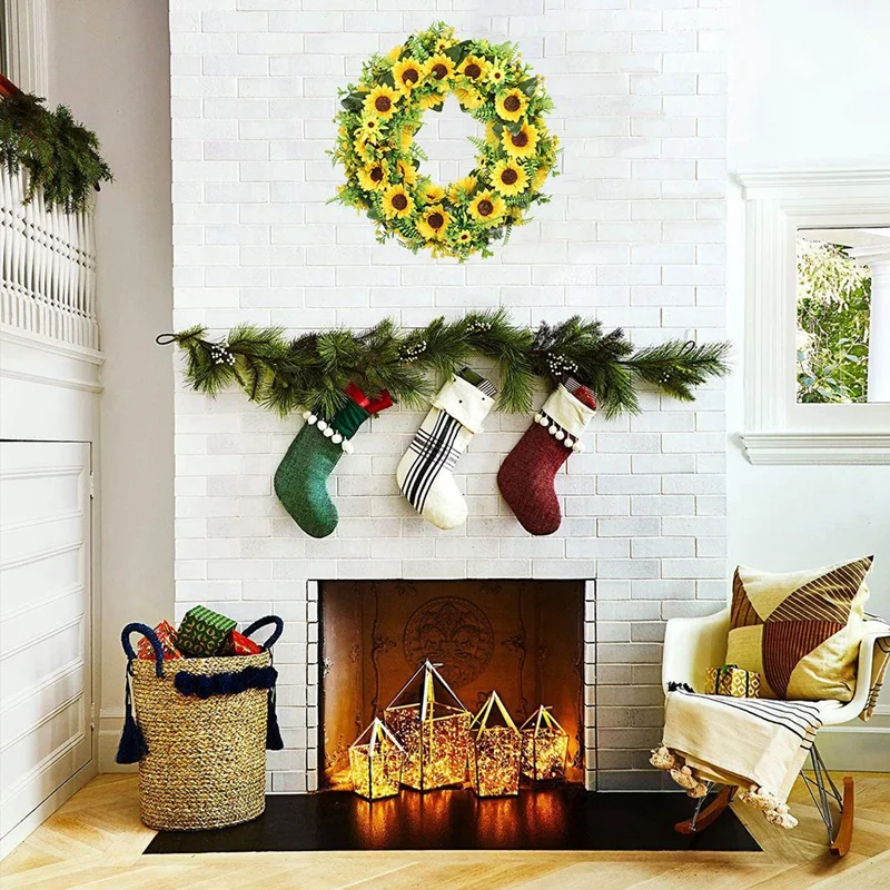 

Artificial Sunflower Wreath, Hanging Garland Ornaments for Front Door Wall Spring Summer Home Party Wedding Decorations