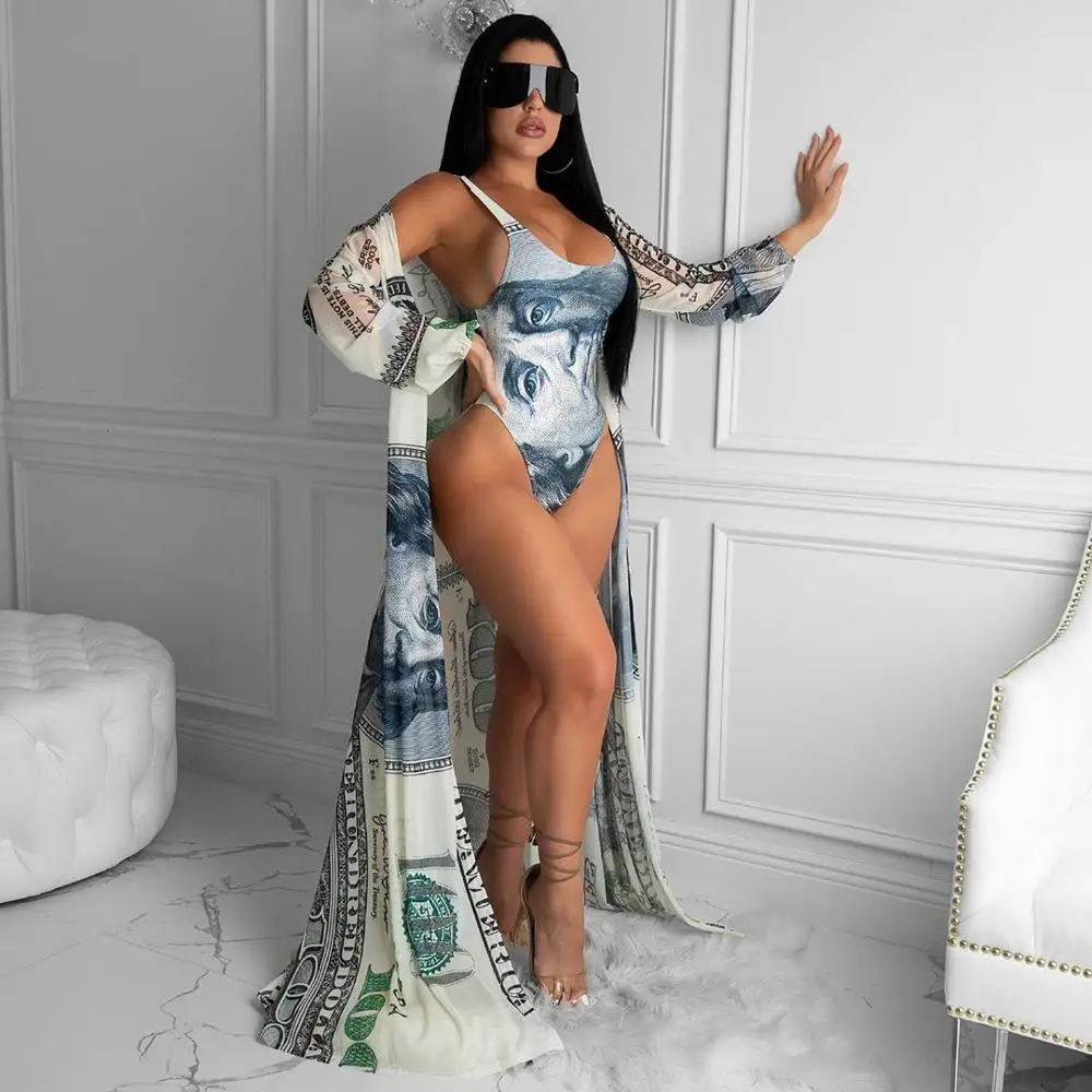 Пляжная одежда с принтом денег купальный костюм для женщин 2020 летний комплект из
