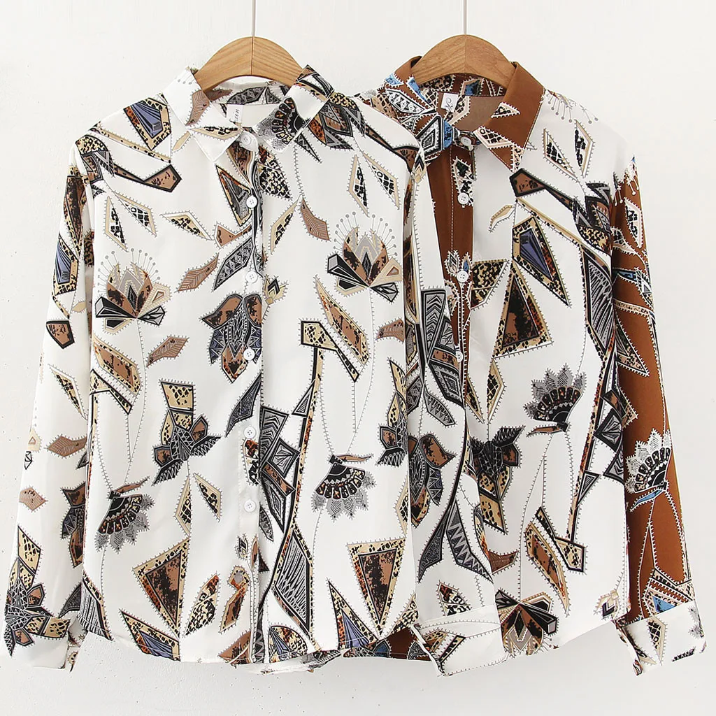 Блузка женская с длинным рукавом и цветочным принтом на пуговицах |