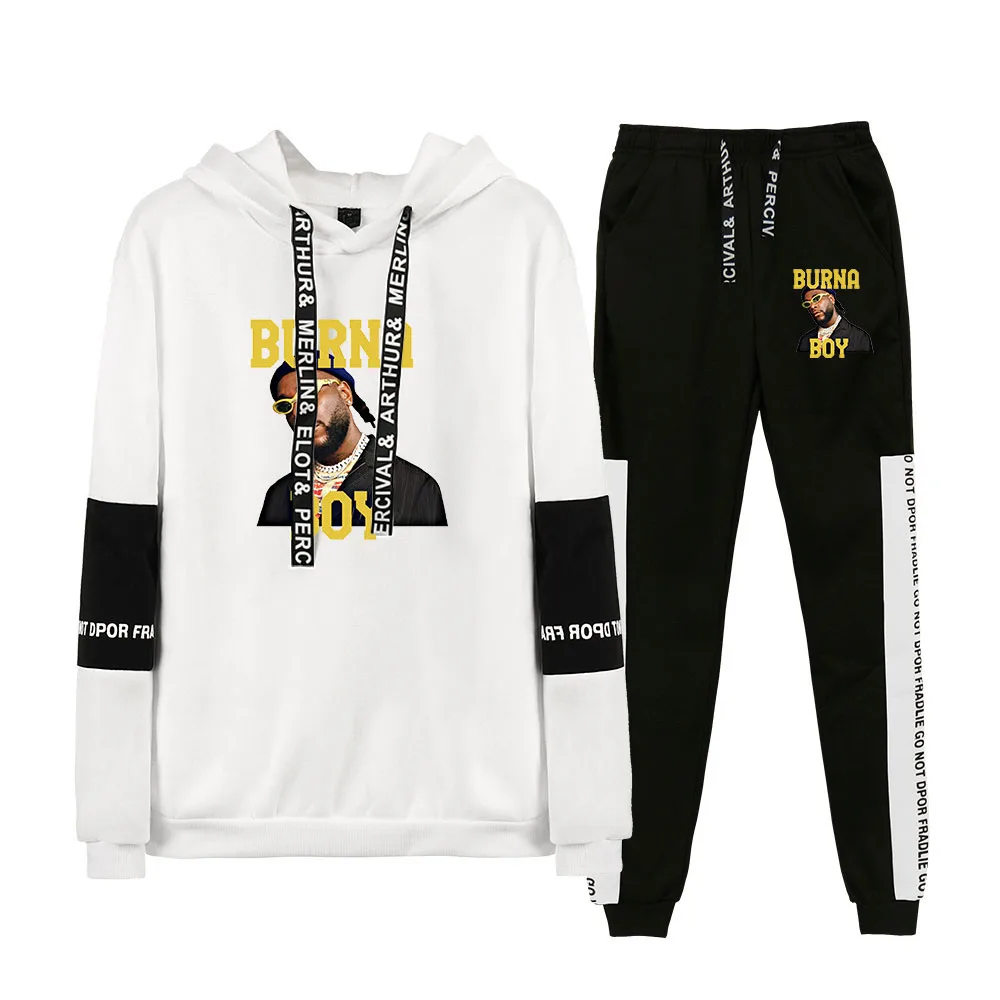 

Fashion Casual Hoodies+Sweatpants Burna Boy Print Hoodie Two Piece Set Women/Men Long Sleeve Harajuku Autumn Winter Sport Sets