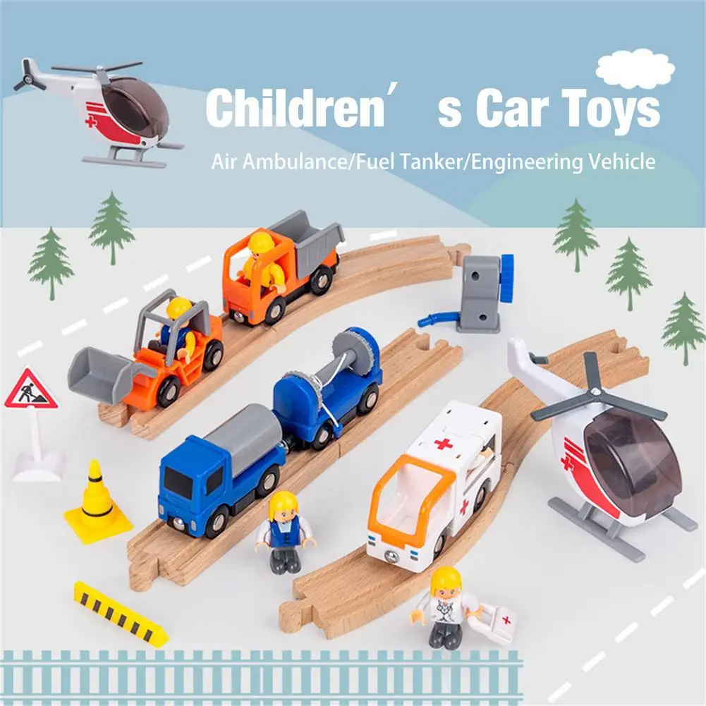 

Мультяшный грузовик/инженерный грузовик, игрушки, подключенные к деревянной железной дороге, деревянные дорожки, подарок на день рождения, ...