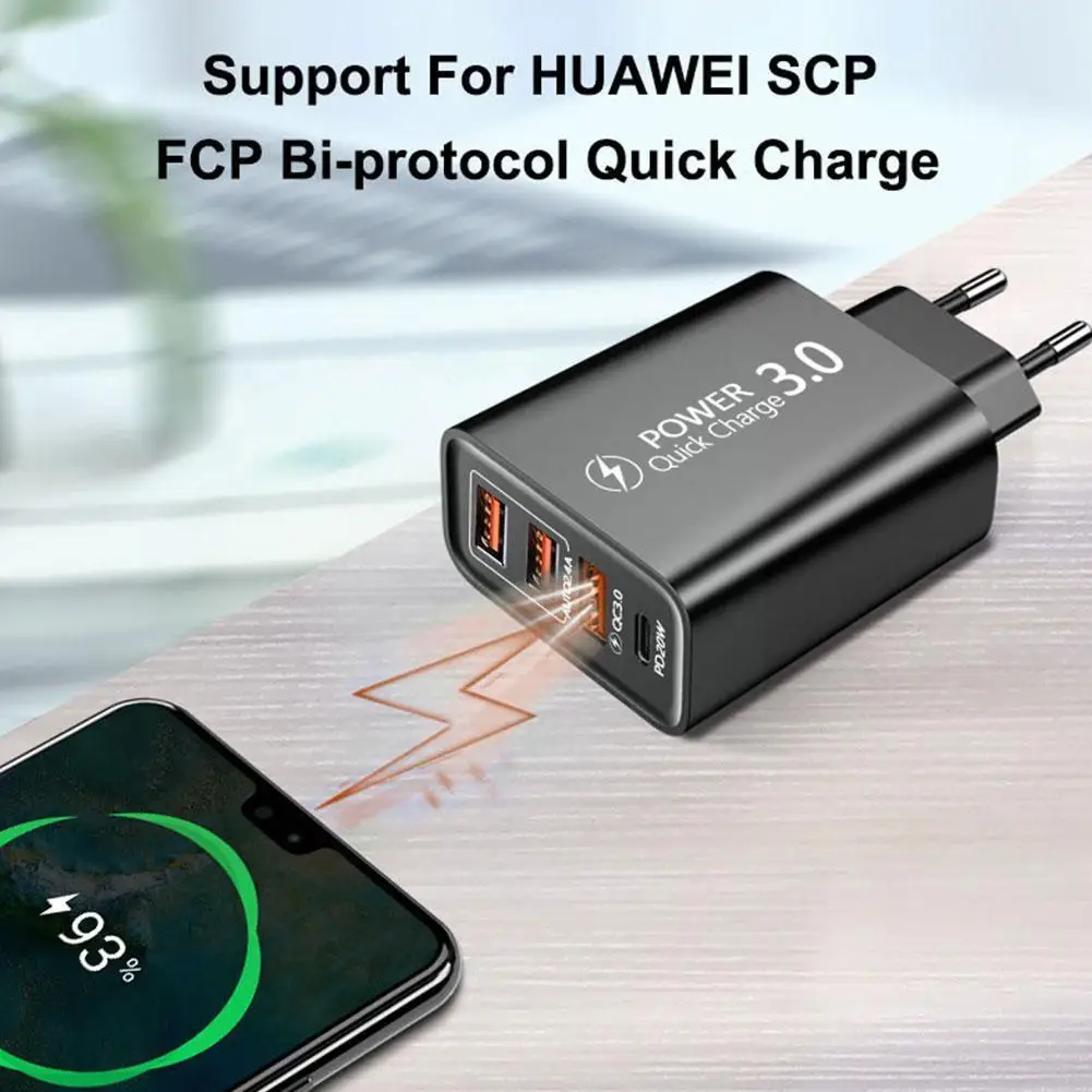 Быстрое зарядное устройство для телефона Тип C PD QC3.0 стандартное Android iPhone и Type-C 3U +
