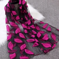 women girls leaves jacquard organza scarf shawls summer sunshade beach scarves wraps 65x170cm