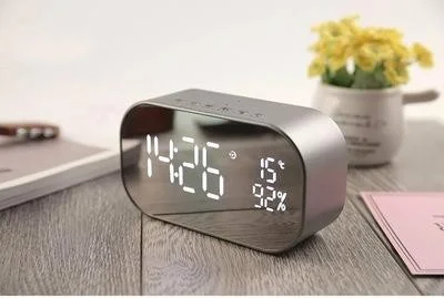 LED Alarm Clock with FM Radio Wireless Bluetooth Speaker Mirror Display Support Aux TF USB Music Player for Office Home |