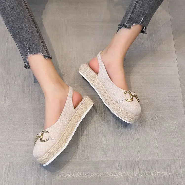 

Sandals Women Summer New Fashion Women's Sandals Solid Color Baotou Buckle Strap No-slip Ladies Leisure Flat Sandals