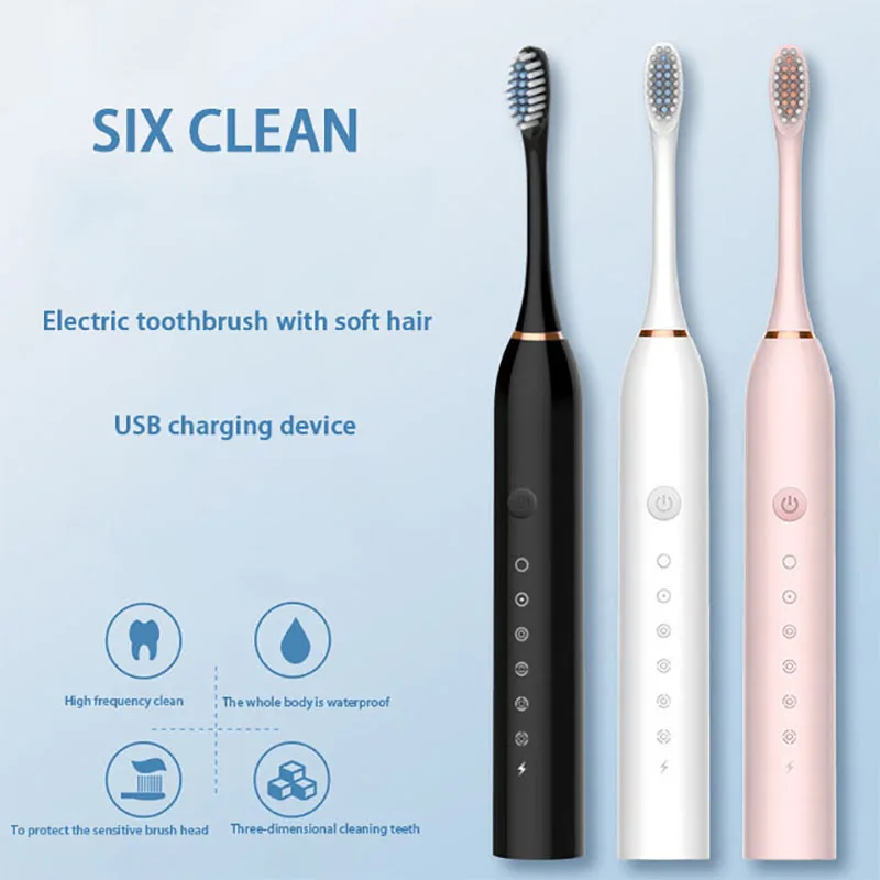 

Электрический Зубная щётка для взрослых с таймером щетка 6 режим USB Зарядное устройство Перезаряжаемые сменные головки зубных щеток Набор