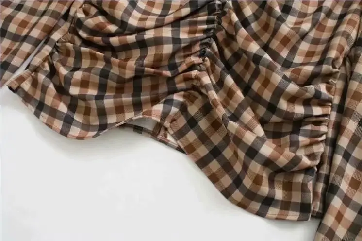 Новинка Женская винтажная плиссированная клетчатая Повседневная короткая