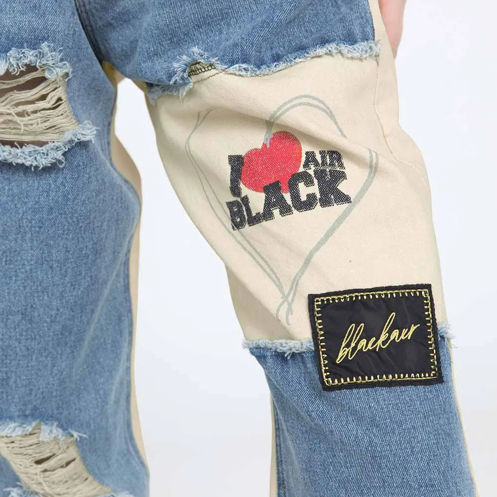 Рваные джинсы в стиле пэчворк мужские уличные модные прямые джинсовые брюки с