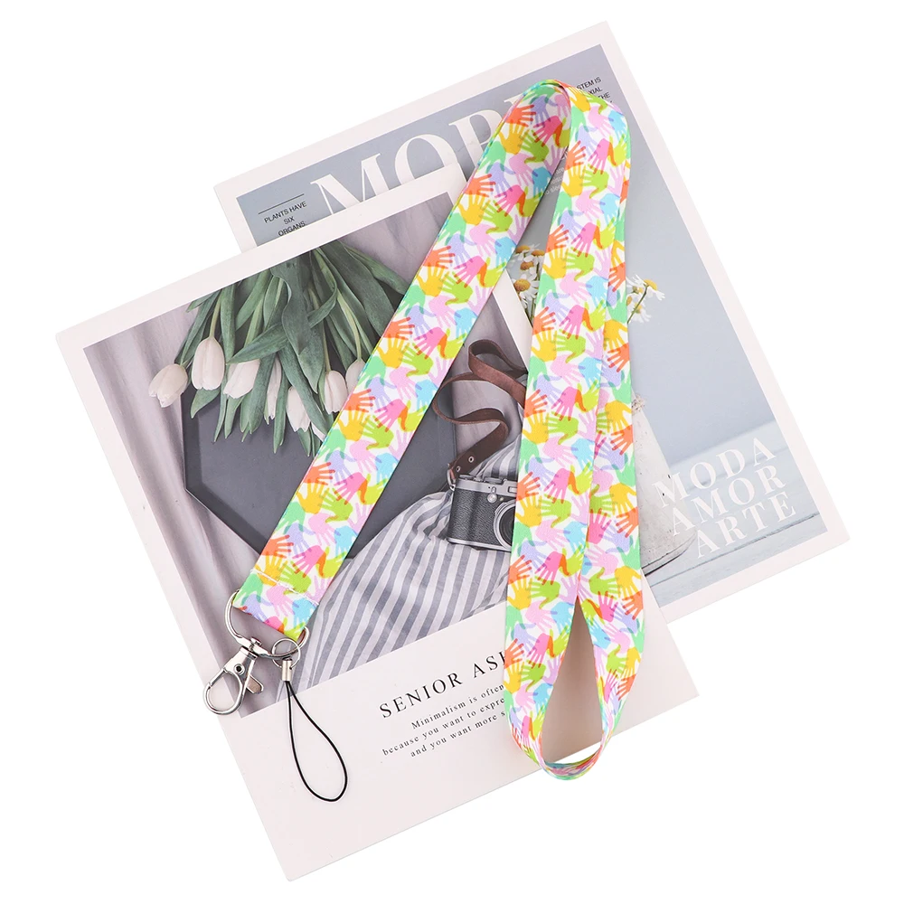 

24pcs/lot MD784 DMLSKY Cartoon Color Handprint Lanyard For Keys Phone Strap Neck Strap Keychain Lanyards ID Badge Holder