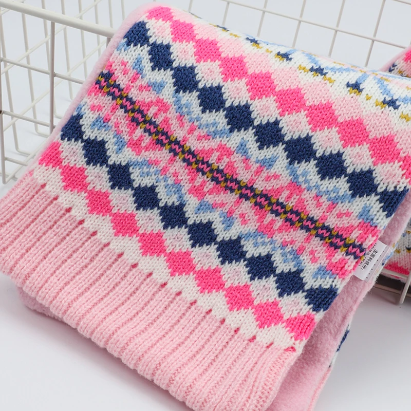 

Kid Girl Scarf Winter Pink Fleece Lining Autumn Knit Warm Accessory Thick Acrylic Long Skiing Outdoor Scarves