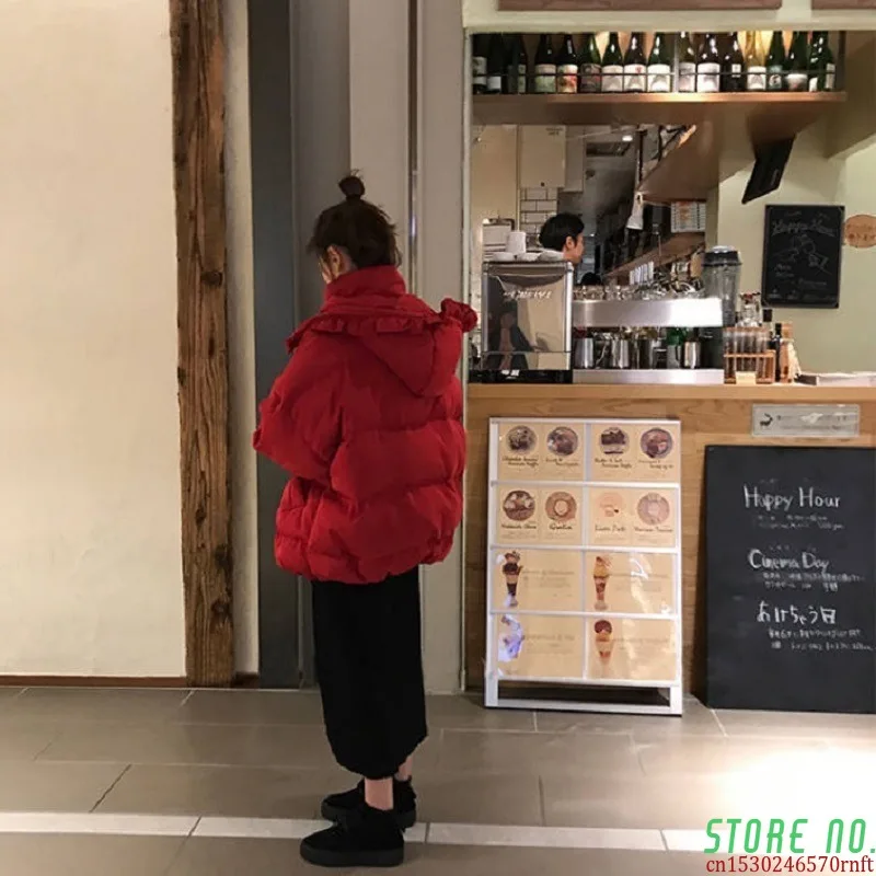 

Kawaii Coat Women Parkas Top 2020 Winter College Thick Padded Loose Cute Student Lotus Leaf Jacket Female Sweet Tide