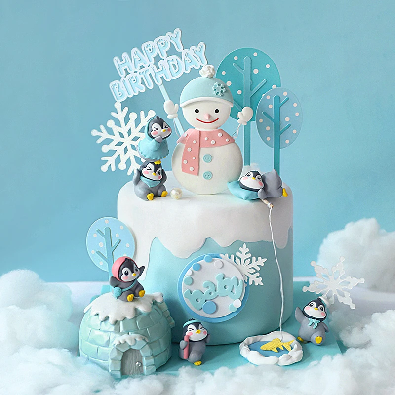 

Penguin snowman Christmas Cake Topper for Winter Snowflake Xmas Party Baking Decoration Dessert Supplies Love Gifts