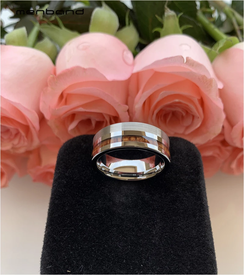 Для мужчин женщин Вольфрам инкрустация кольцо с плоским обручальное офсетная