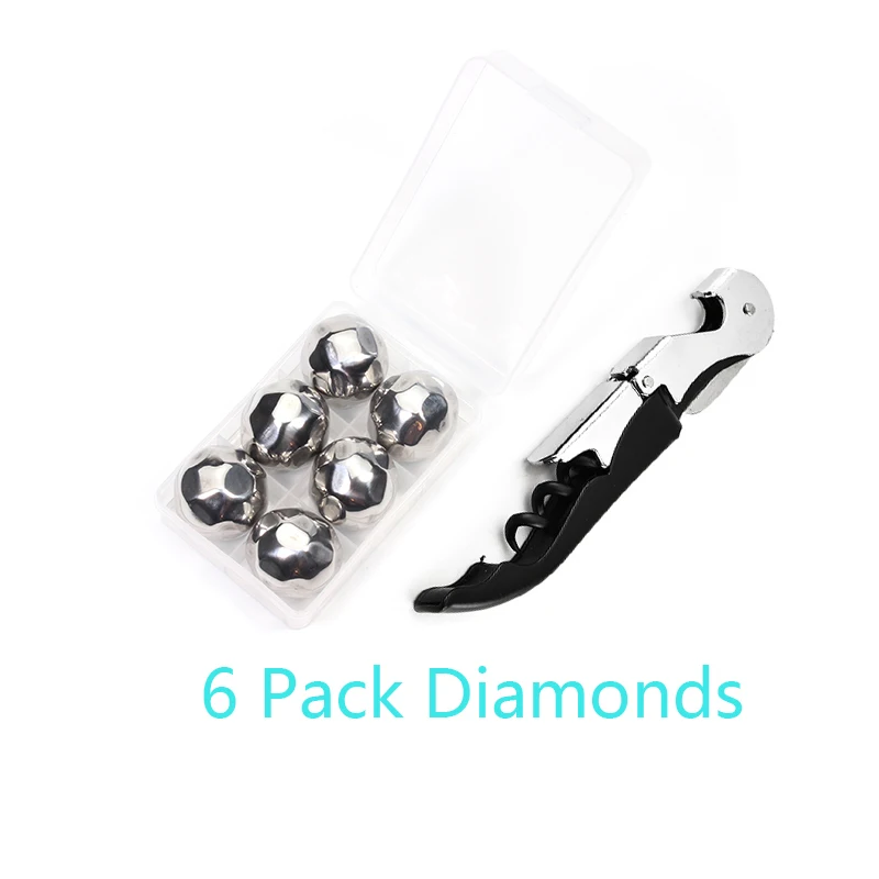 6 Pack Diamonds 304 нержавеющая сталь многоразовые ледяные кубики и вино открываются для виски, водки, ликеров, белого вина и многого другого, барные аксессуары - Цвет: 6 Pack Diamonds