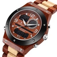 real wood watch men dual time display digital wooden wristwatch relogio masculino solid natural wood watch male back light clock