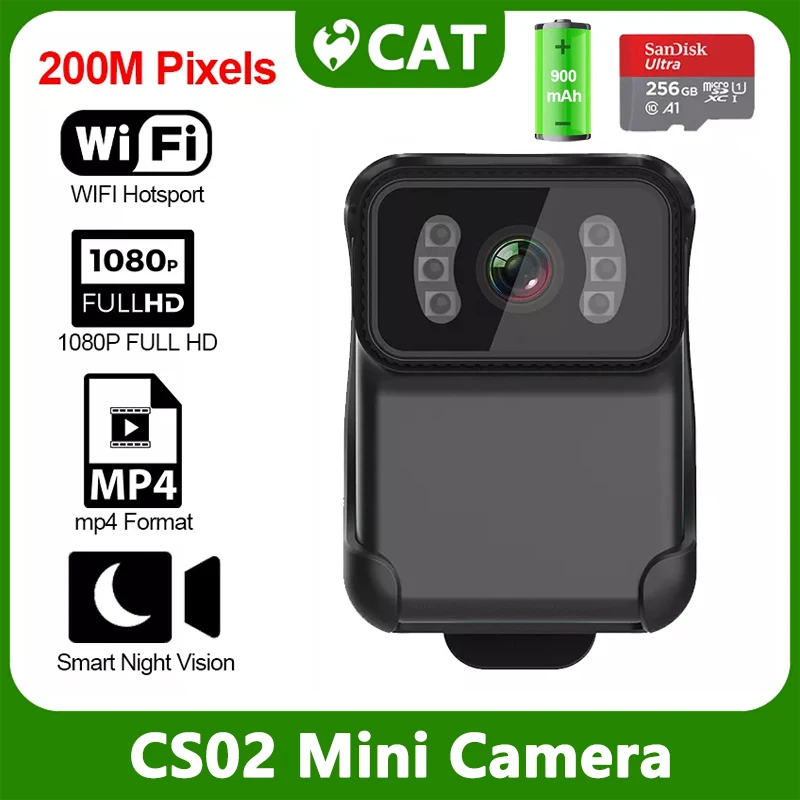 

CS02 1080P 200M пикселей Full HD WIFI Камера формат MP4 DV Экшн-камера правоохранительный рекордер 900 мАч видео ночное видение 256G Лидер продаж