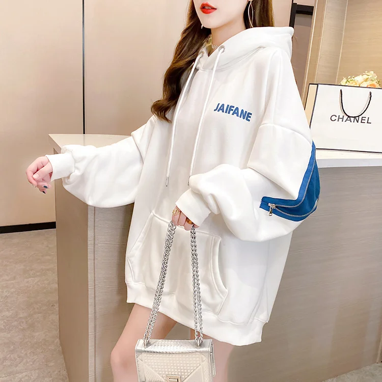 

Новая зимняя одежда в Корейском стиле модный очень популярный свободный бархатный утепленный свитер с капюшоном и буквенным принтом для же...