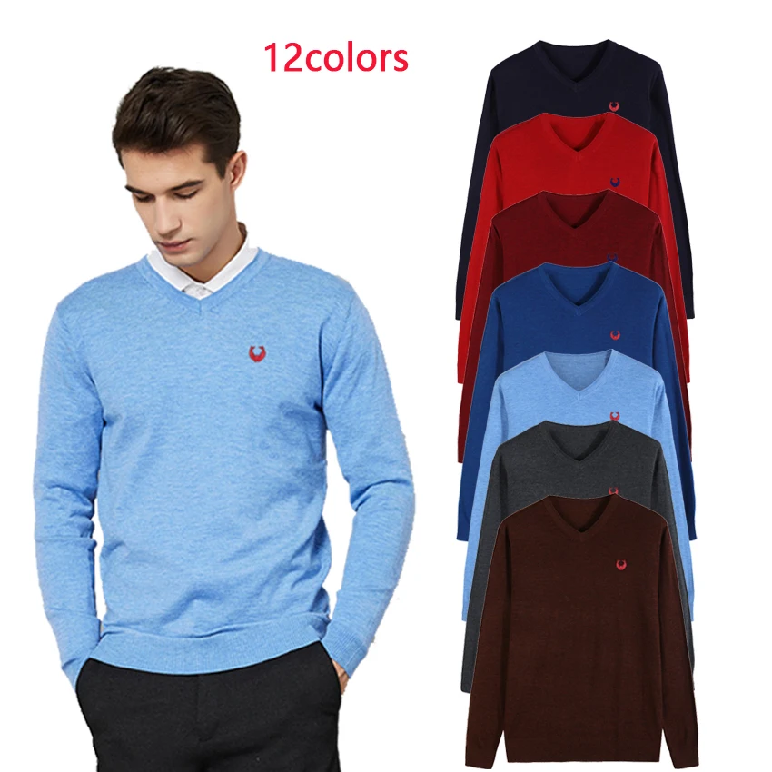 

Autumn New 2023 Men's V-Neck Cashmere Sweater Cotton Blend Warm Jumper Knitted Clothes Black Pullover