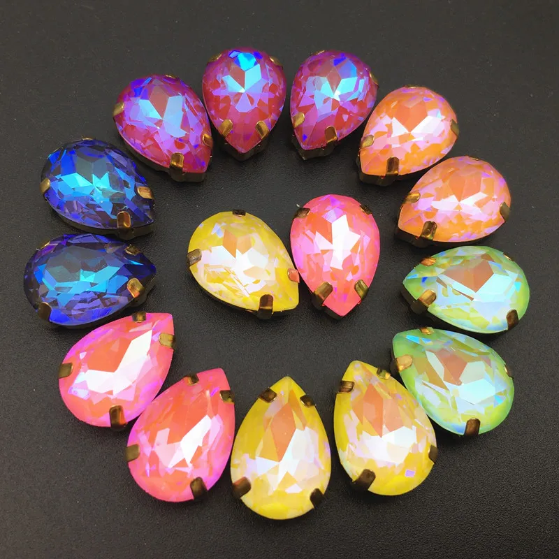 Бесплатная доставка стеклянные кристаллы в форме каплевидной формы с плоским