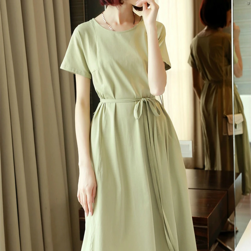 

Brief Fashion Dress for Women Clothing 2020 Yellow Green Blue Cotton Linen Dress Ladies XXL Plus Size Dresses for Women Sundress