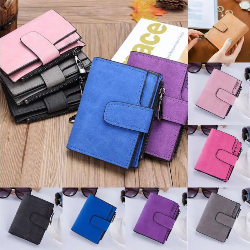

Women Solid Wallet Coin Card Bag PU Leather Ladies Bifold Small Handbag Purse Minimalist Zipper Purses