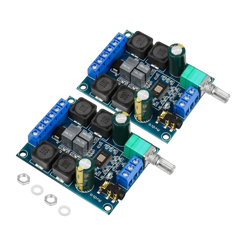 

2Pcs Digital Amplifier Board,TPA3116D2 Dual Channel Audio Stereo AMP High Power Digital Subwoofer Power Amplifier Board