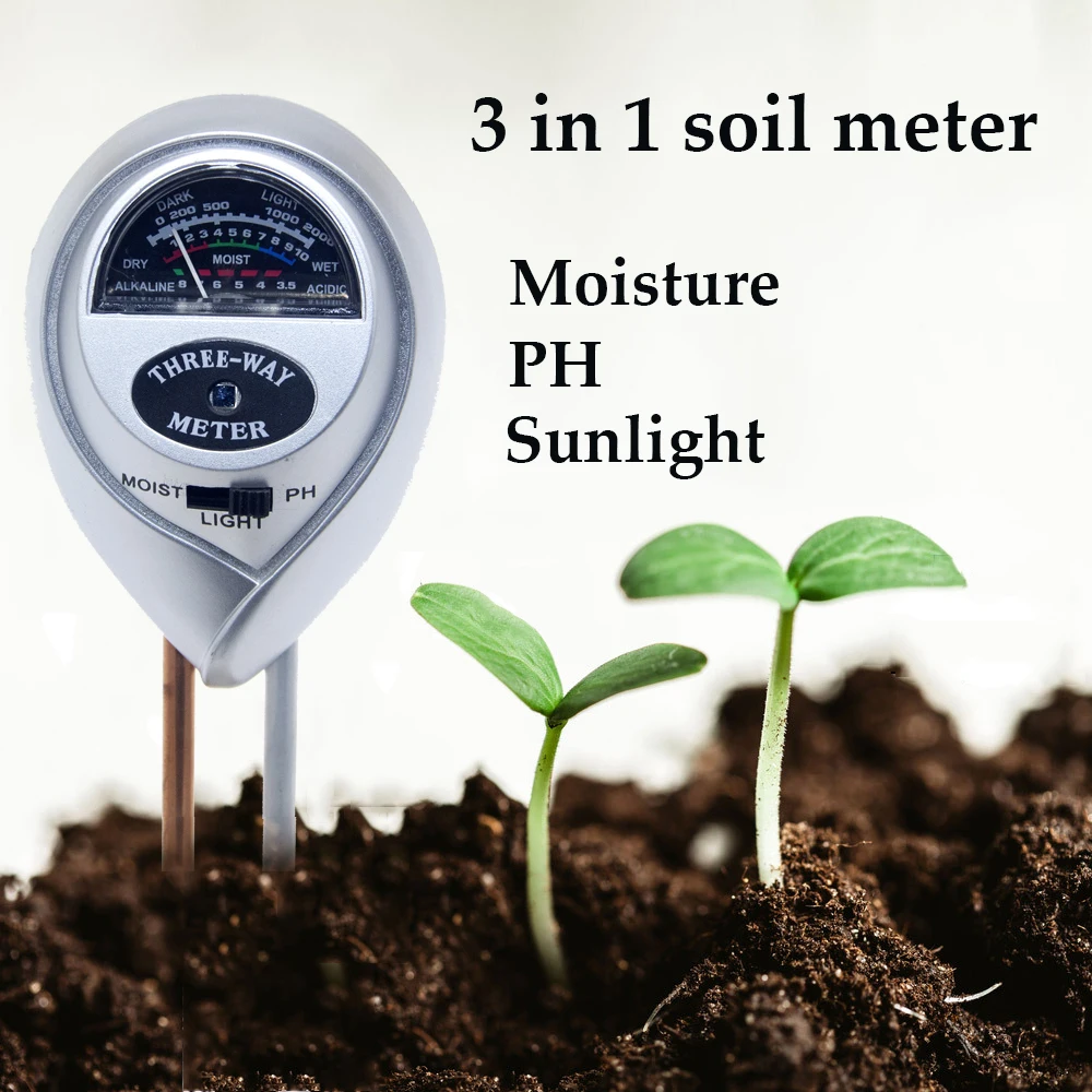 

3 In1 Soil Water Moisture Sunlight PH Meter Indoor Outdoor Plant Flowers Trees Soil Acidity Humidity Detector