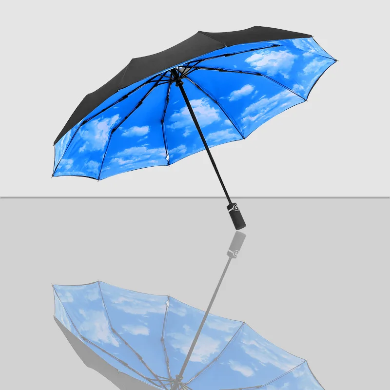 Двухслойный большой зонт для дождливой погоды женщин 3 складывающихся 10 ребер