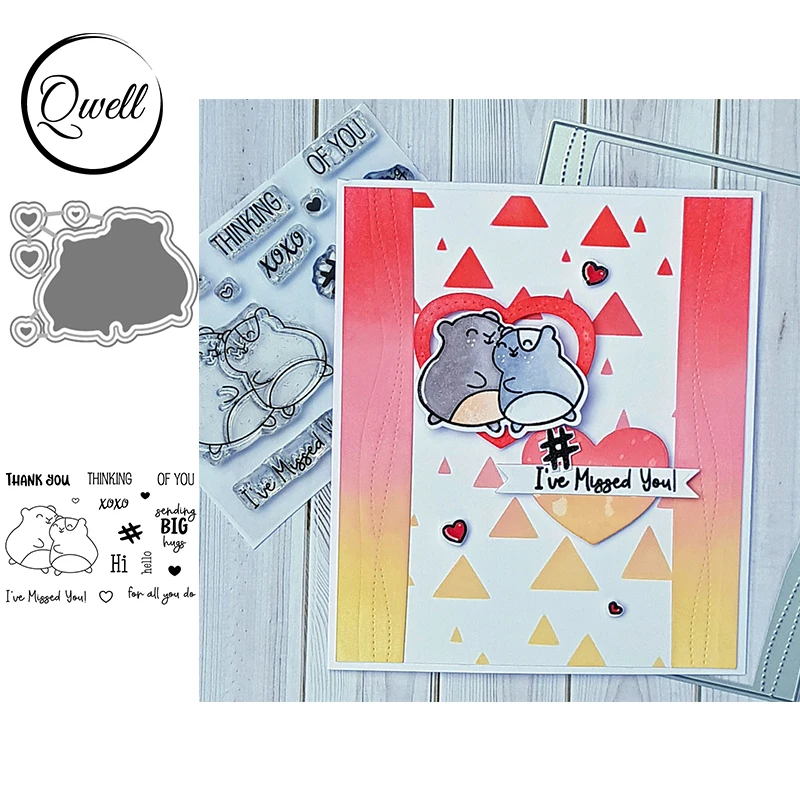 

QWELL Snuggling Mice Metal Cutting Dies Stencil With Clear Transparent Stamps Warm Words Sending Big Hugs 2020 New Die Cut