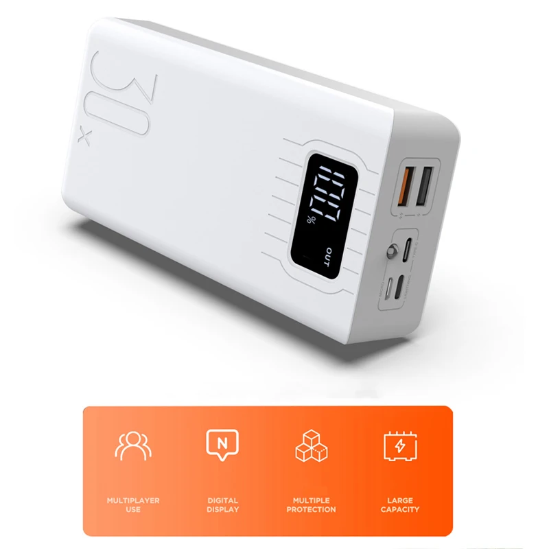 Внешний аккумулятор 30000 мАч для iPhone 11 X Samsung Huawei Xiaomi быстрая зарядка два USB Type C