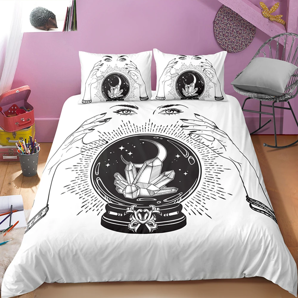 Psychedelic Moon черно белый комплект постельного белья Таро пододеяльник постельное