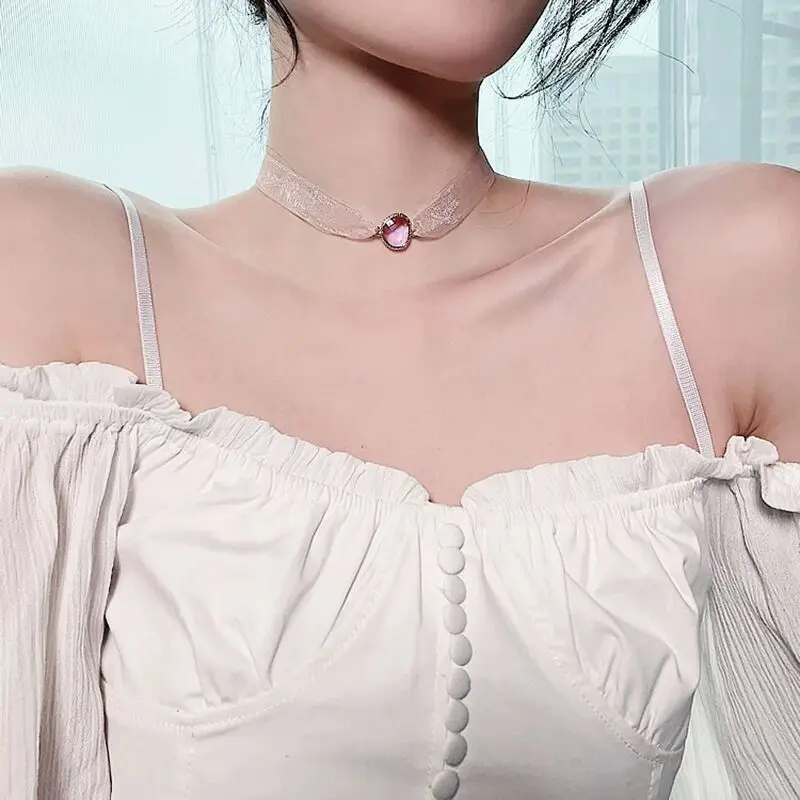 

Banru New Elegant Baroque Style Lace Choker Necklace for Schoolgirls Fashion Purple Crystal Tulle Pendant Party Jewelry