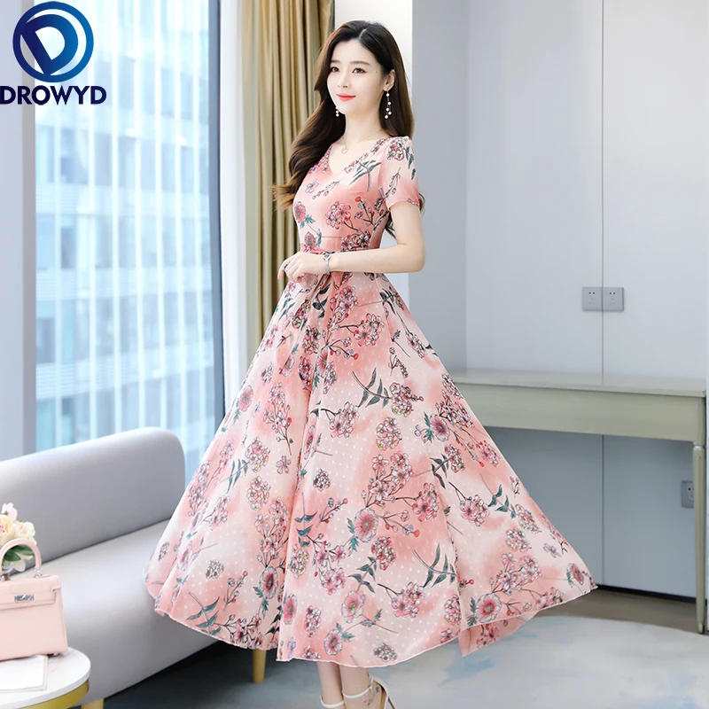 Летние пляжные 4XL размера плюс с цветочным принтом шифоновое макси платье 2021