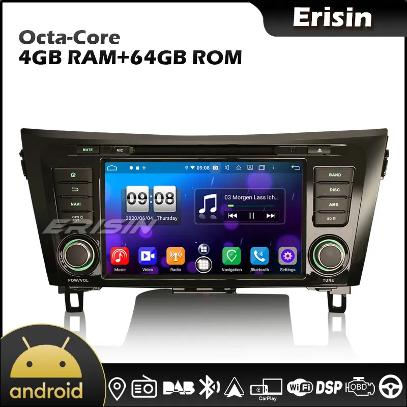 Erisin 8752 8 &quotOcta-Core Android 10 0 CarPlay &amp Auto 4G DSP DVB-T2 GPS DAB Autoradio для Nissan X-Trail Qashqai Rogue 2014 ~ 2018 |