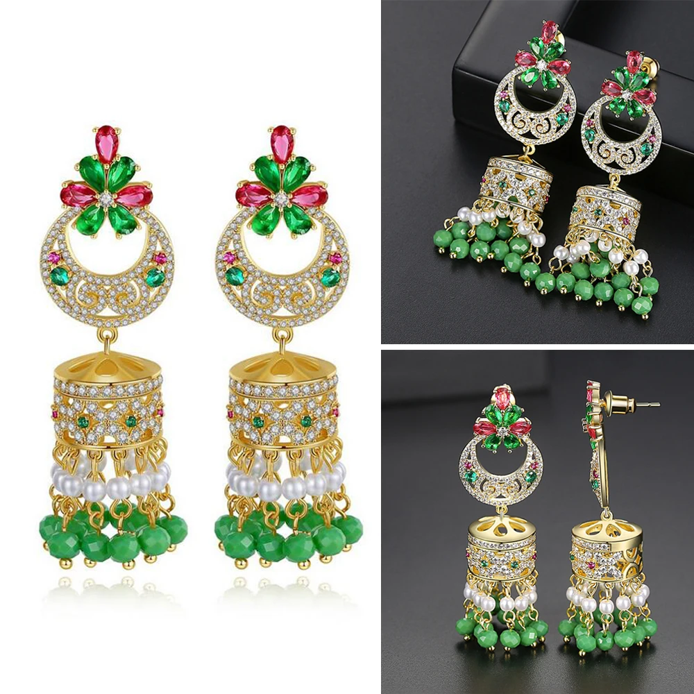 

Индийские висячие серьги в стиле ретро Болливуд Jhumka Jhumki, цыганские модные ювелирные изделия, AAA кубические циркониевые серьги-подвески