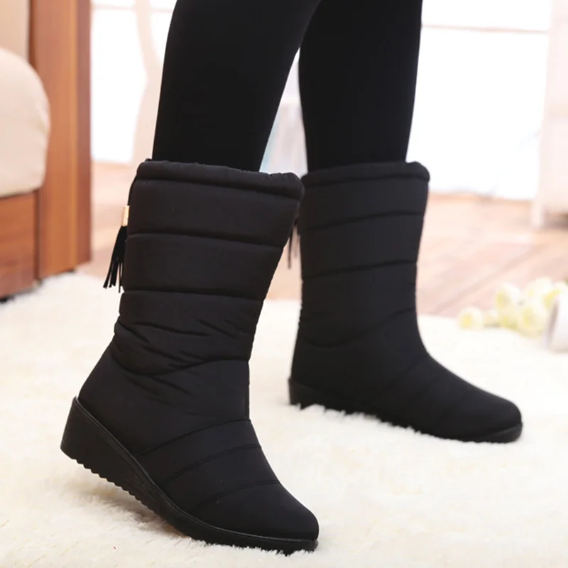 

Fashion Women Boots Tassel Winter Boots Female Down Snow Boots Shoes Woman Mid Calf Botas Mujer Warm Winter Shoes Plus Size 44